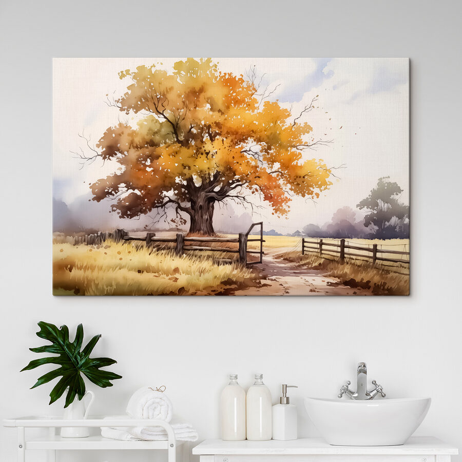 Arbre aux feuilles jaunes et clôture Arbre aux feuilles jaunes et clôture