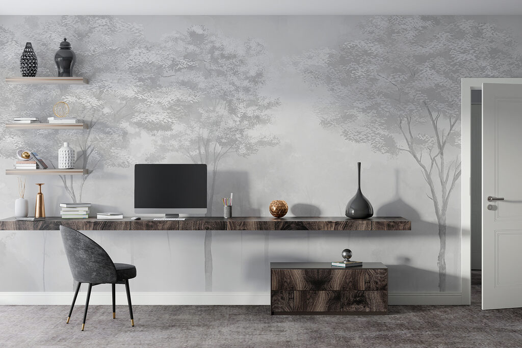 Group of trees in a foggy forest