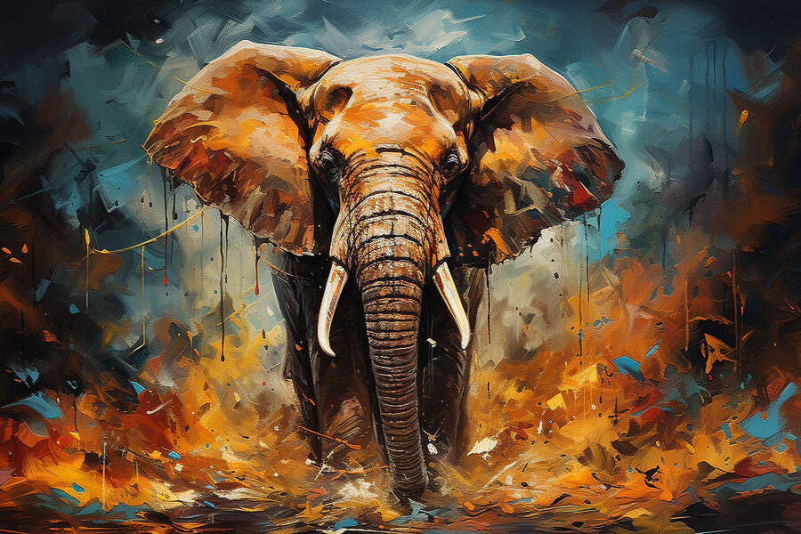 Un éléphant avec des défenses et de la terre