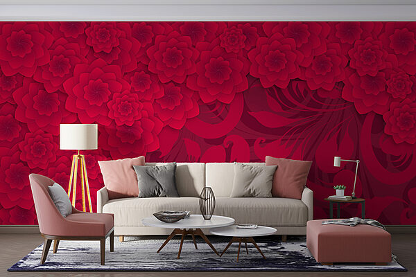 Motif de fleurs rouges sur fond rouge Motif de fleurs rouges sur fond rouge