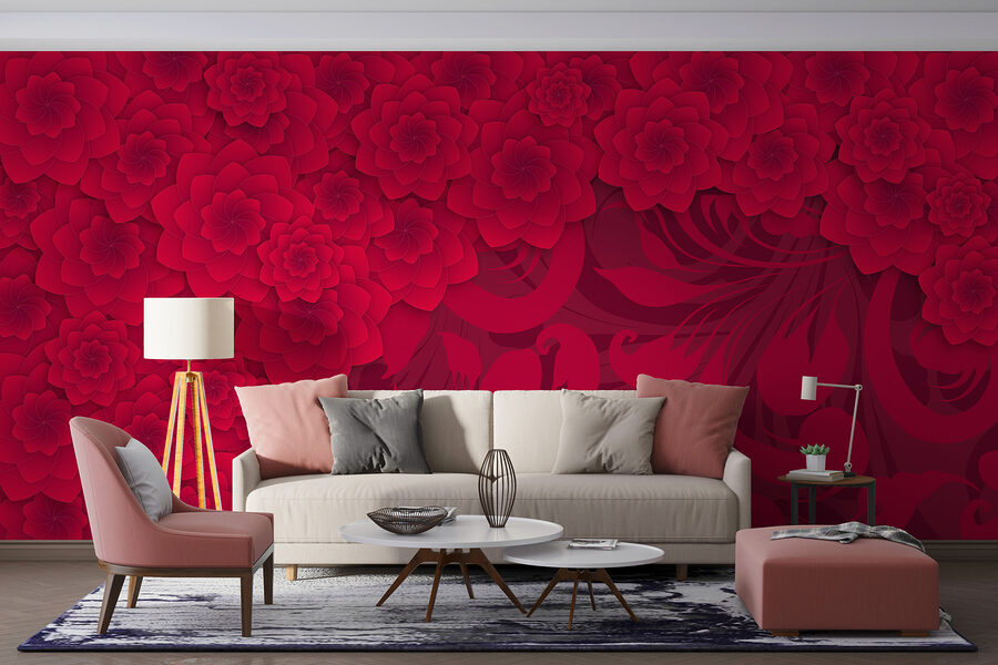 Motif de fleurs rouges sur fond rouge