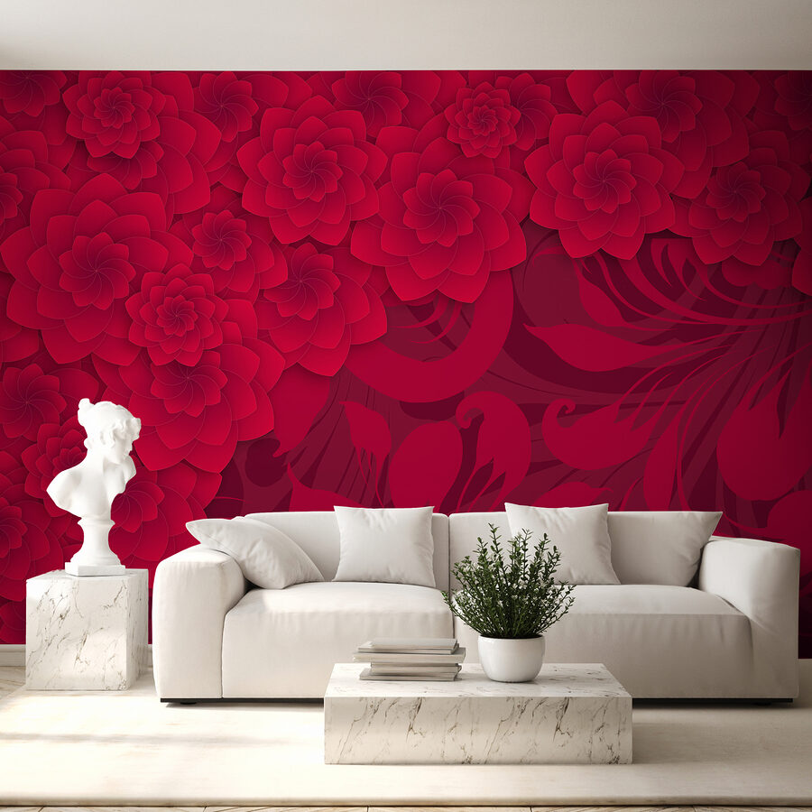 Motif de fleurs rouges sur fond rouge