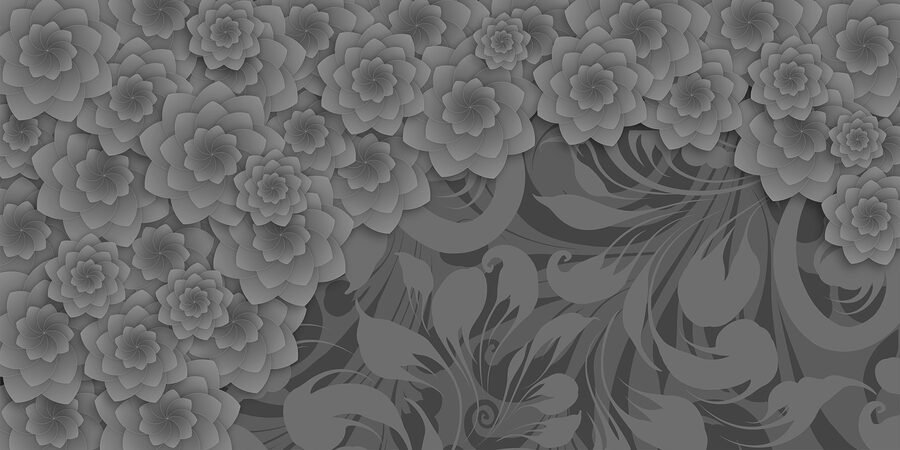 Motif floral gris et blanc