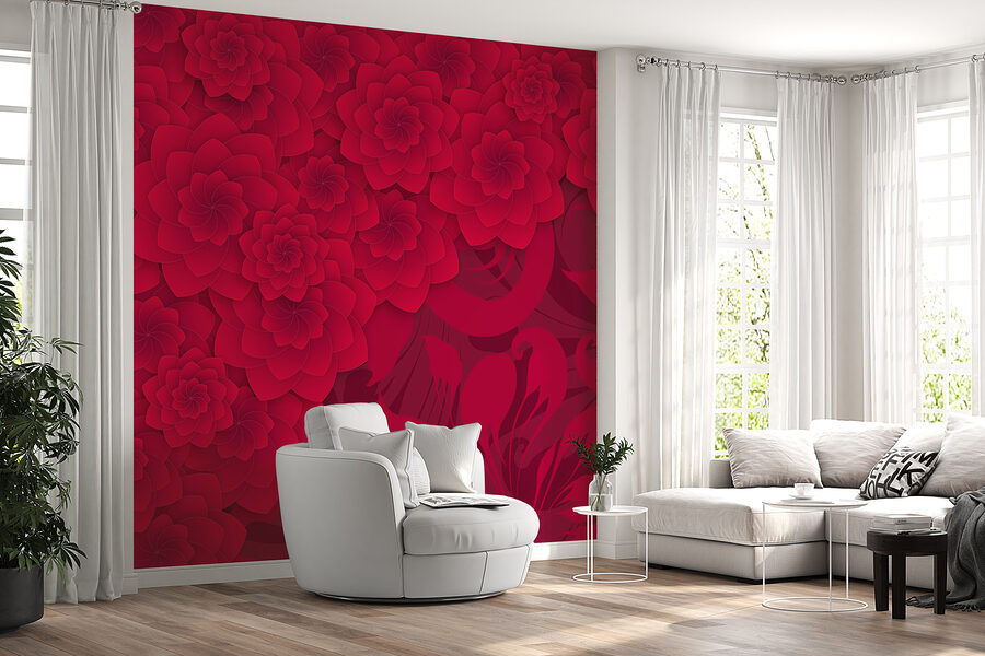 Motif de fleurs rouges sur fond rouge