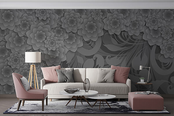 Motif floral gris et blanc Motif floral gris et blanc