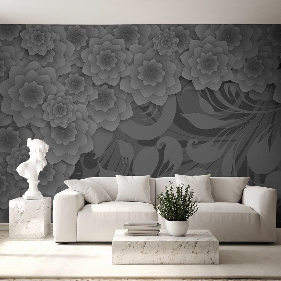 Motif floral gris et blanc