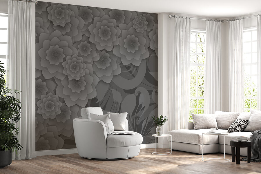 Motif floral gris et blanc