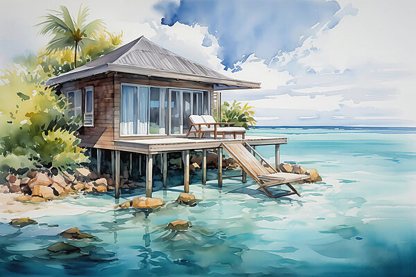 Aquarelle d'une maison sur pilotis Aquarelle d'une maison sur pilotis
