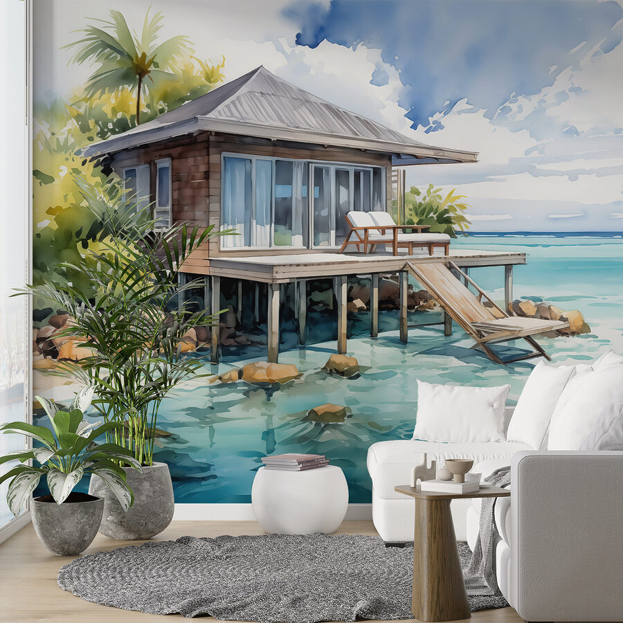 Aquarelle d'une maison sur pilotis Aquarelle d'une maison sur pilotis