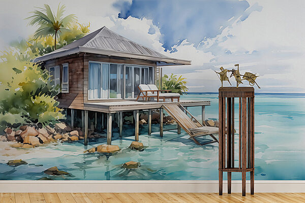 Aquarelle d'une maison sur pilotis Aquarelle d'une maison sur pilotis