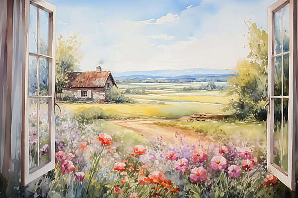 Peinture d'une maison et de fleurs Peinture d'une maison et de fleurs