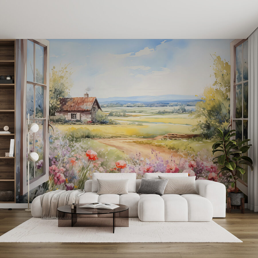 Peinture d'une maison et de fleurs Peinture d'une maison et de fleurs