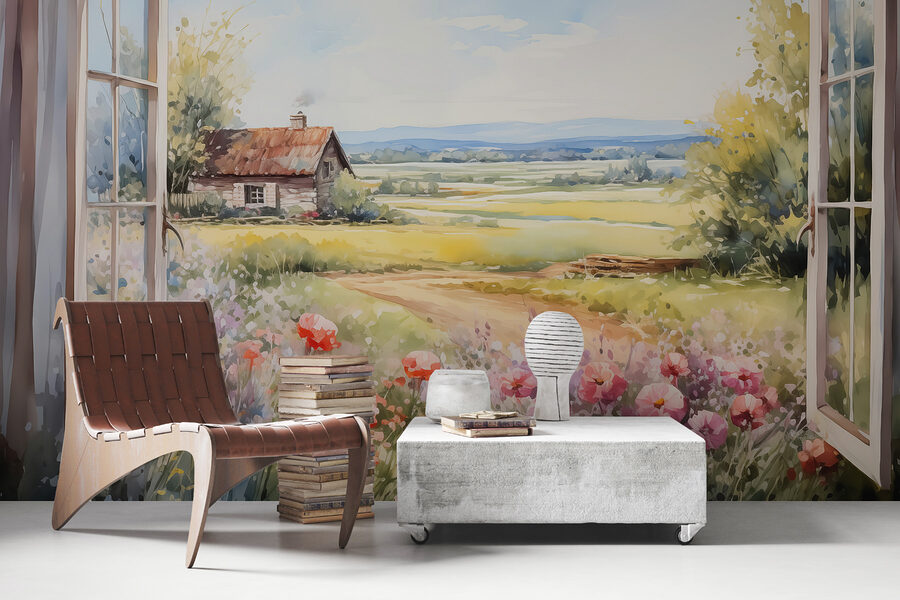 Peinture d'une maison et de fleurs Peinture d'une maison et de fleurs