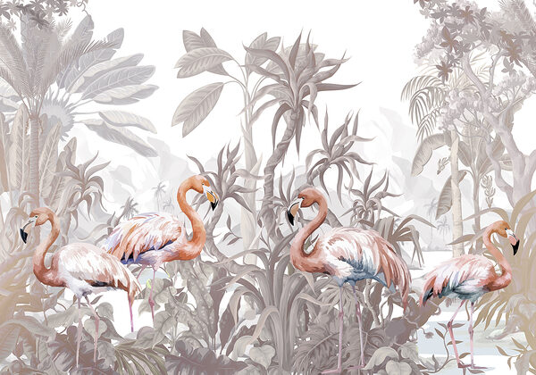 Groupe de flamants roses dans une forêt Groupe de flamants roses dans une forêt