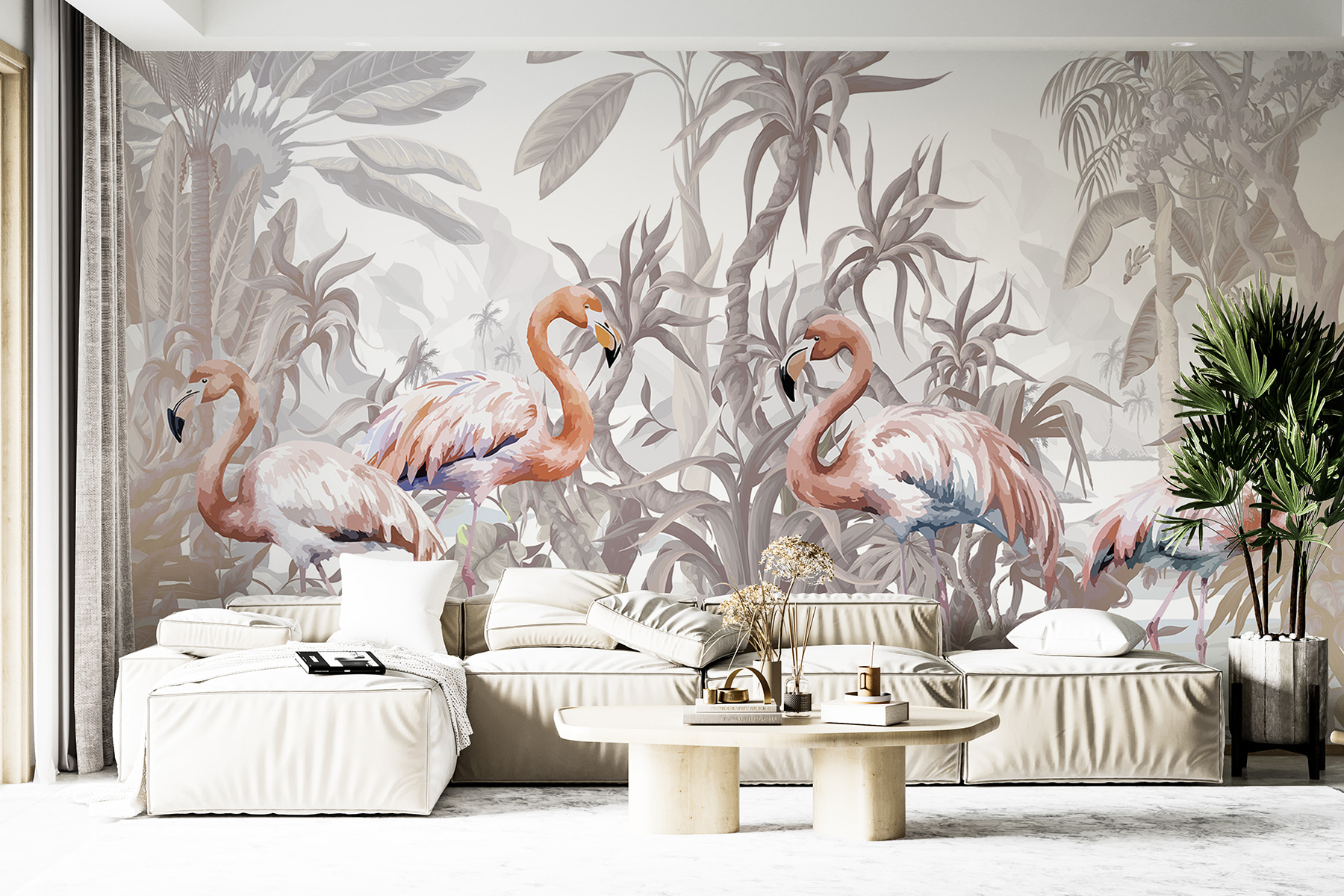 Group of flamingos in a forest Group of flamingos in a forest