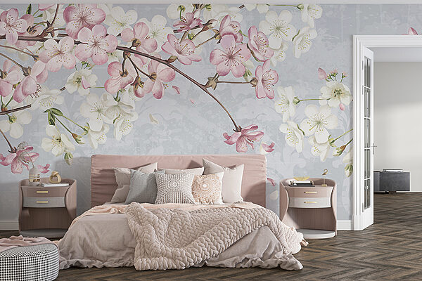 Branch with white and pink flowers Branch with white and pink flowers