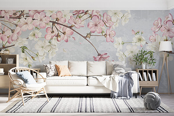 Branch with white and pink flowers Branch with white and pink flowers