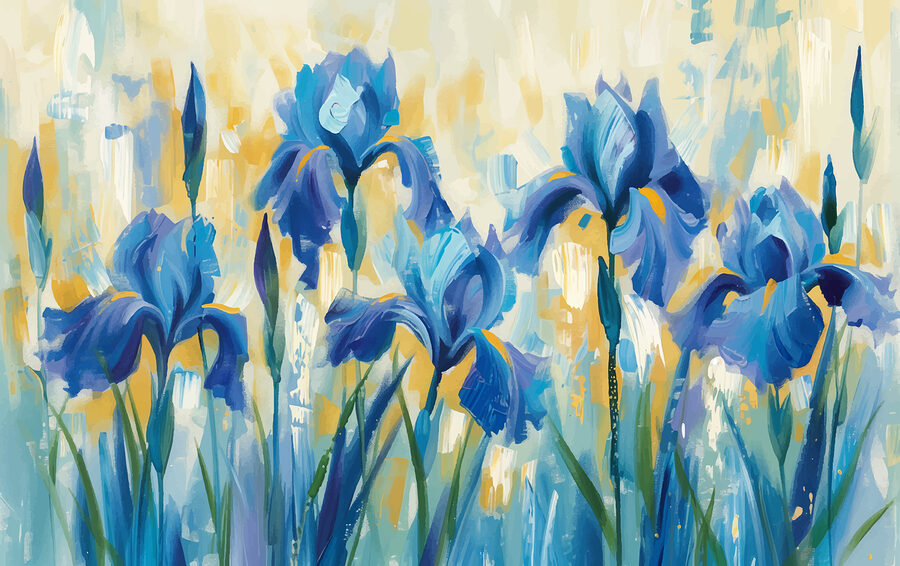 Peinture de fleurs bleues