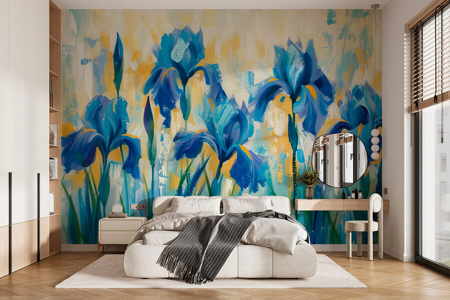 Peinture de fleurs bleues