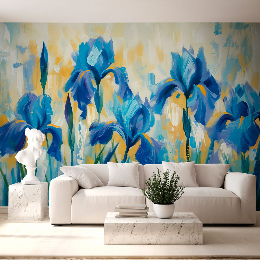 Peinture de fleurs bleues