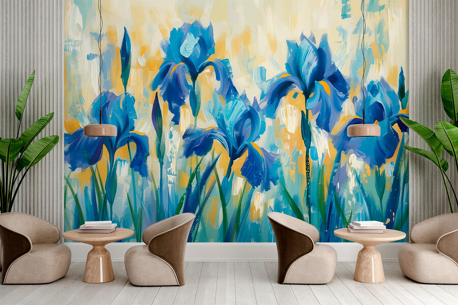 Peinture de fleurs bleues