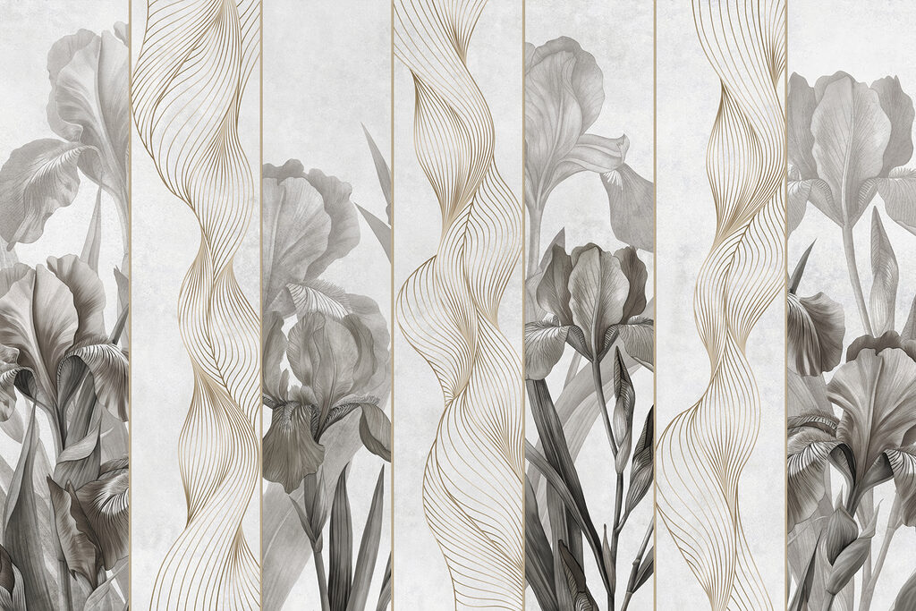 Papier peint avec des fleurs et des lignes Papier peint avec des fleurs et des lignes