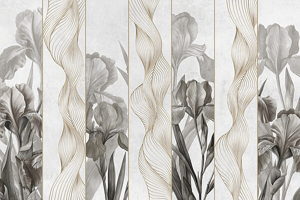Papier peint avec des fleurs et des lignes Papier peint avec des fleurs et des lignes