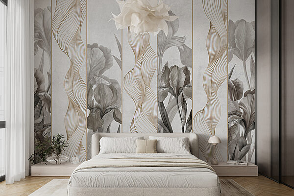 Papier peint avec des fleurs et des lignes Papier peint avec des fleurs et des lignes