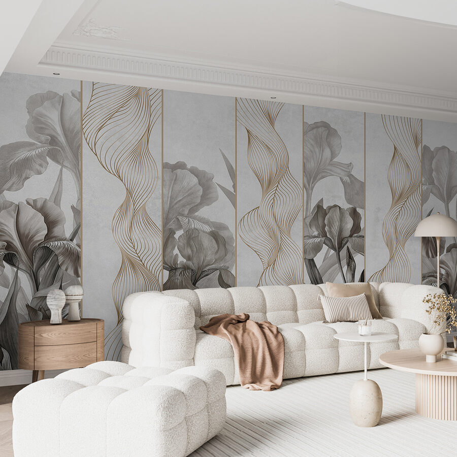 Papier peint avec des fleurs et des lignes