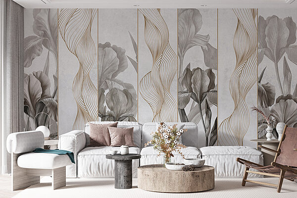 Papier peint avec des fleurs et des lignes Papier peint avec des fleurs et des lignes
