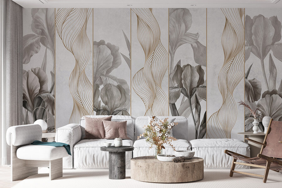 Papier peint avec des fleurs et des lignes