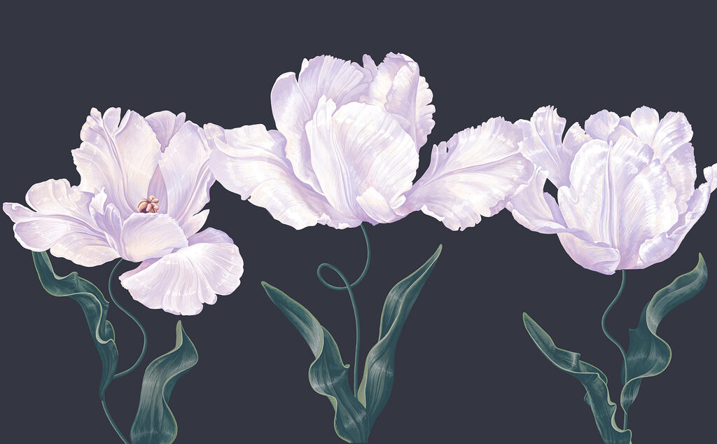 Rangée de fleurs blanches avec des feuilles vertes Rangée de fleurs blanches avec des feuilles vertes