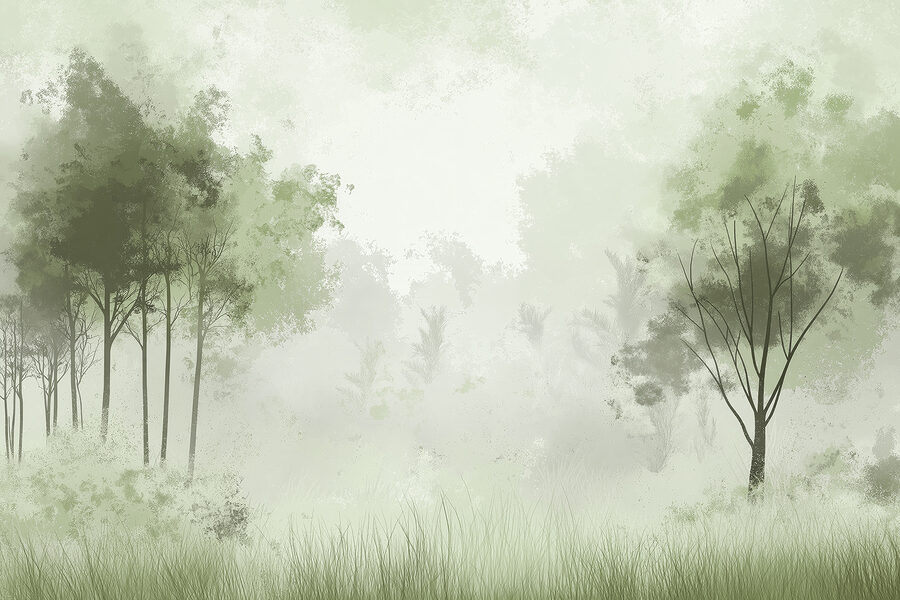 Forêt brumeuse avec des arbres
