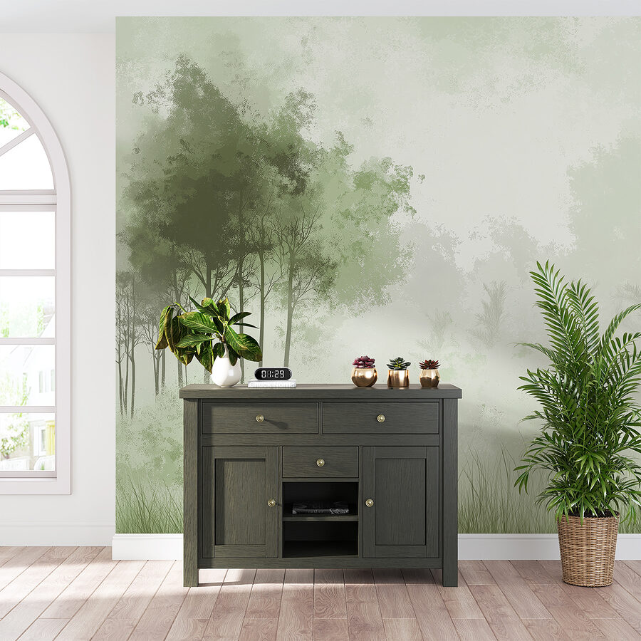 Forêt brumeuse avec des arbres