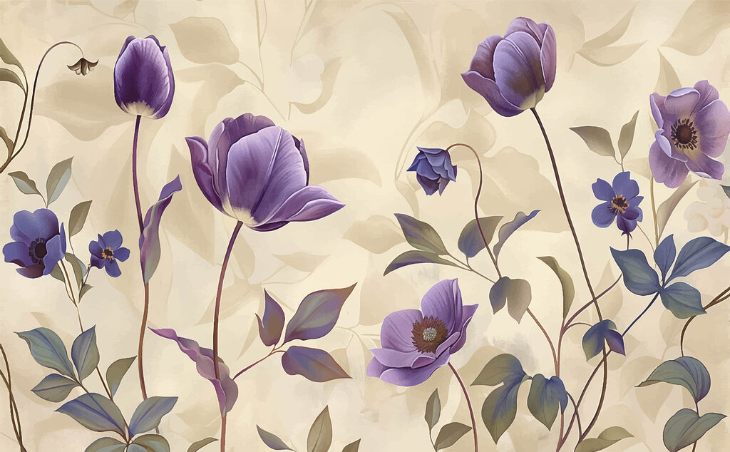 Fleurs violettes sur fond beige Fleurs violettes sur fond beige