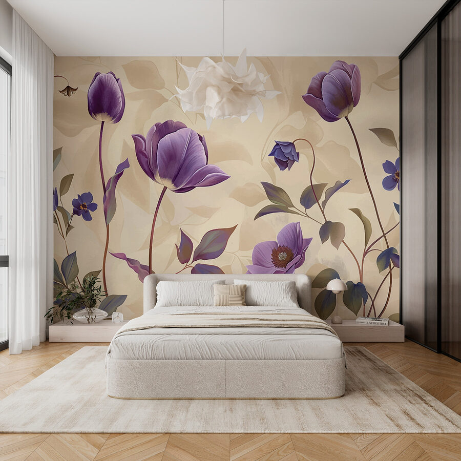 Fleurs violettes sur fond beige Fleurs violettes sur fond beige