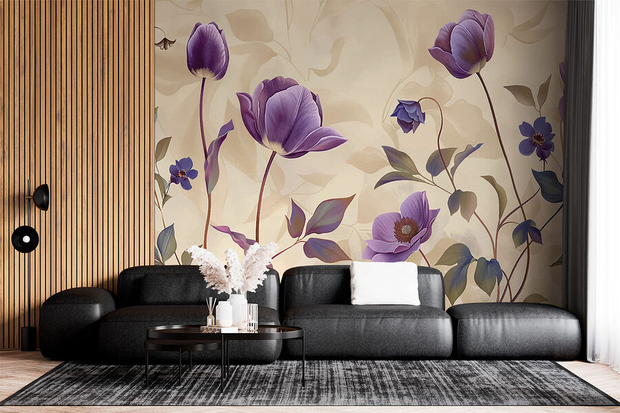 Fleurs violettes sur fond beige Fleurs violettes sur fond beige