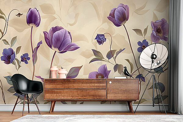 Fleurs violettes sur fond beige Fleurs violettes sur fond beige