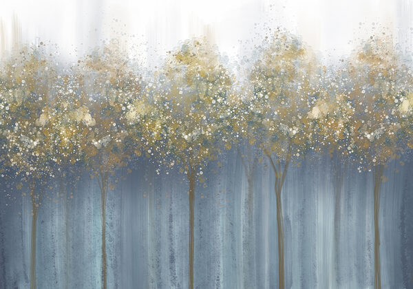 Peinture d'arbres dans une forêt brumeuse Peinture d'arbres dans une forêt brumeuse