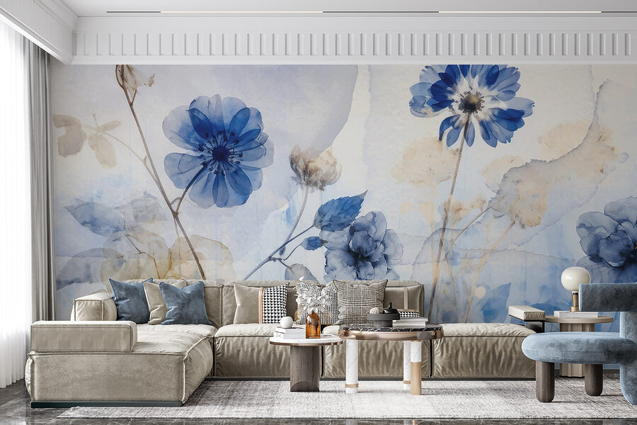 Fleurs bleues et blanches