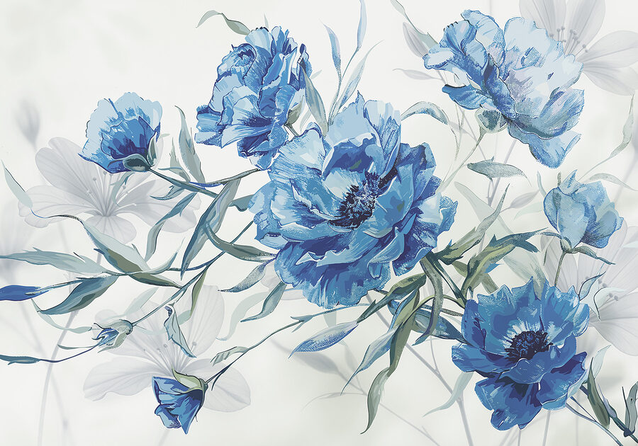 Papier peint Fleurs bleues sur fond blanc – Image 7