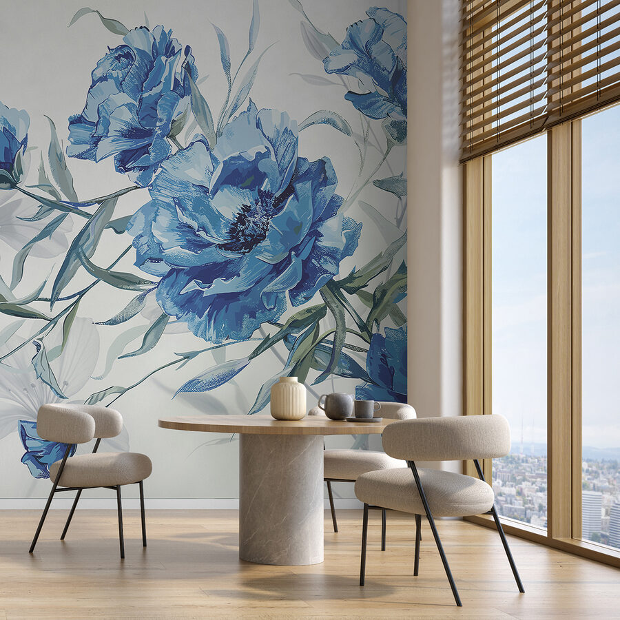Papier peint Fleurs bleues sur fond blanc – Image 6