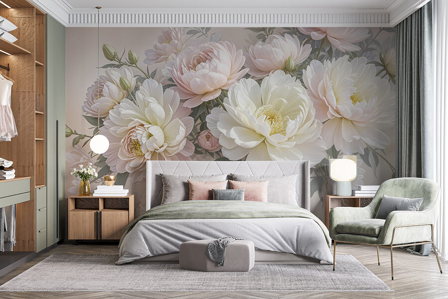 Groupe de fleurs blanches et roses