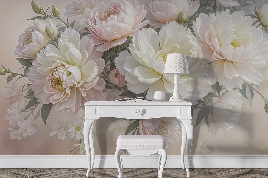 Groupe de fleurs blanches et roses