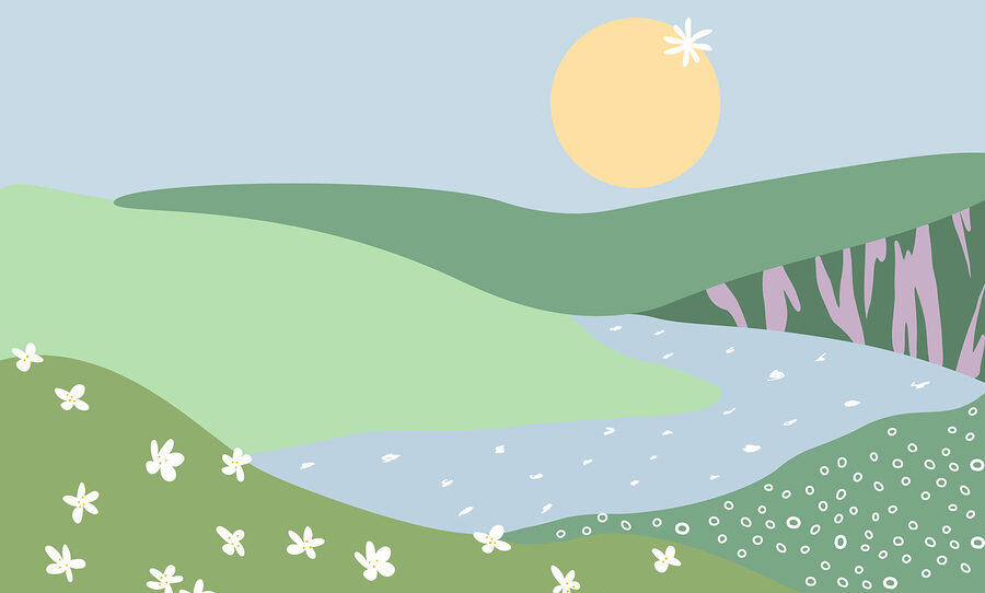 Papier peint Paysage avec une rivière et des fleurs – Image 3