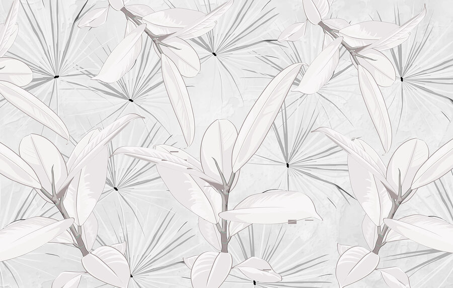 Feuilles blanches sur fond gris