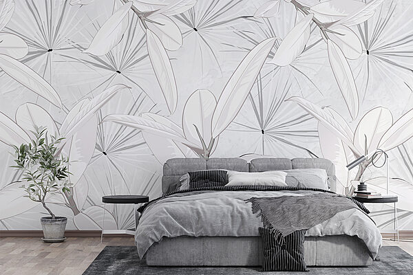 Feuilles blanches sur fond gris Feuilles blanches sur fond gris