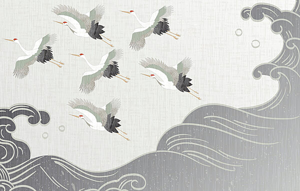 Groupe d'oiseaux volant au-dessus d'une vague Groupe d'oiseaux volant au-dessus d'une vague