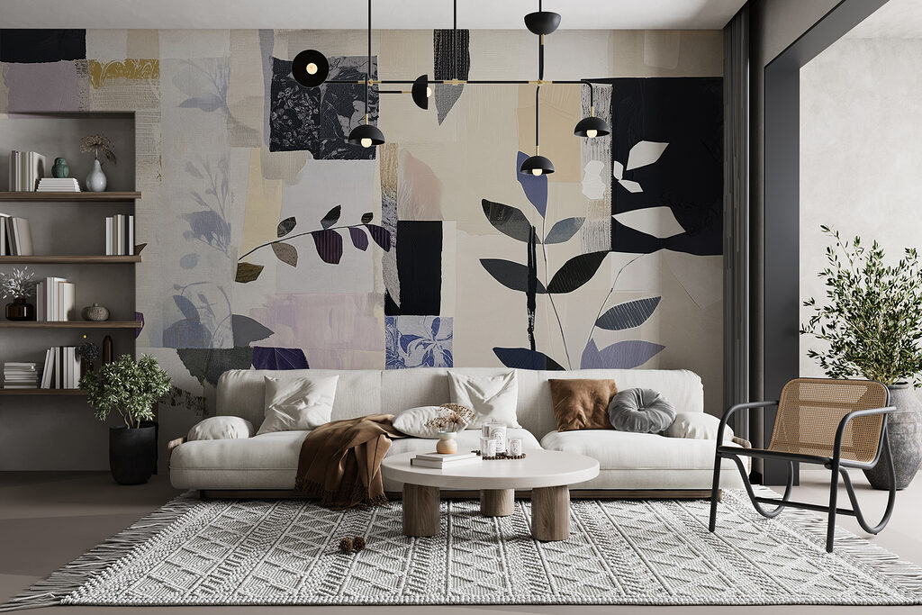 Painting of leaves and squares Painting of leaves and squares