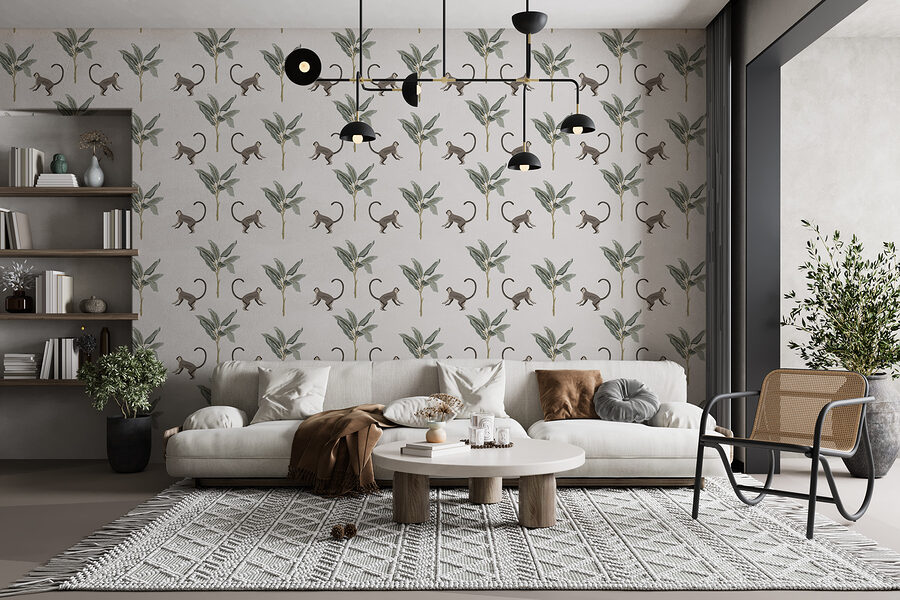 Motif de singes et de feuilles